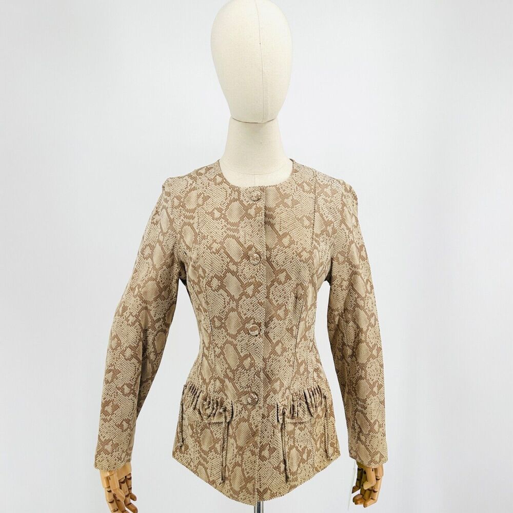 Vintage Y2K Chi by Falchi Tan Genuine Leather Snakeskin Print Moto Jacket